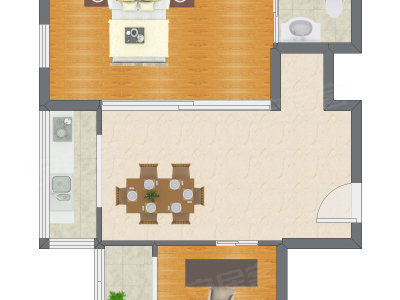 2室1厅 45.59平米户型图