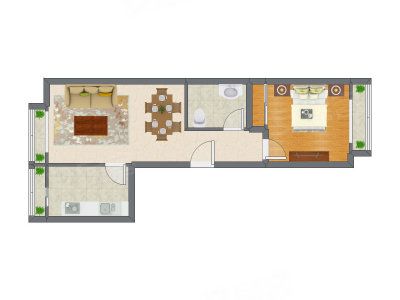 1室2厅 77.11平米户型图