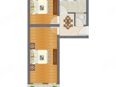 2室1厅 47.11平米