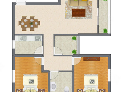 2室2厅 95.26平米户型图
