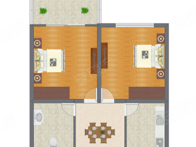 2室1厅 62.61平米