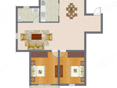 2室2厅 90.17平米户型图