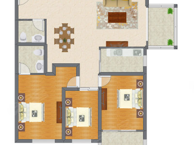 3室2厅 129.31平米户型图