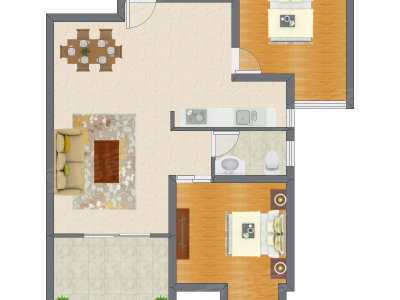 2室2厅 90.27平米户型图