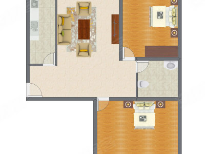 2室1厅 83.30平米