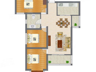 3室2厅 71.23平米户型图