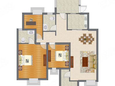 3室2厅 130.60平米户型图