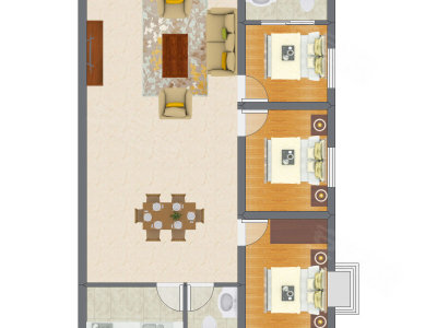 3室2厅 72.62平米户型图