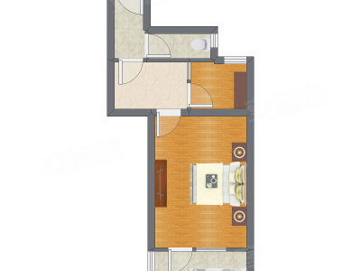 1室1厅 42.22平米户型图