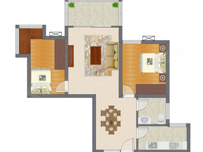 2室2厅 90.05平米户型图