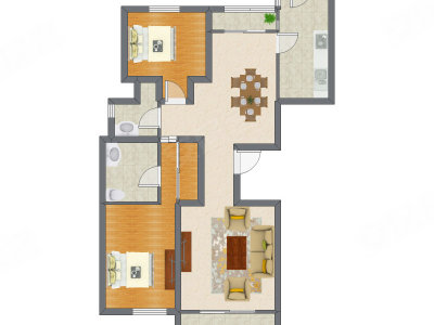 2室2厅 134.23平米户型图