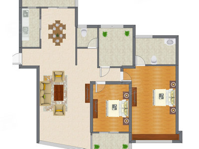 2室2厅 164.00平米户型图