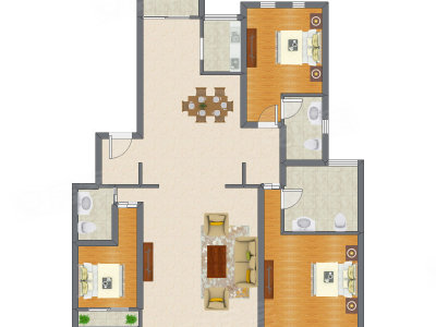 3室2厅 188.40平米户型图