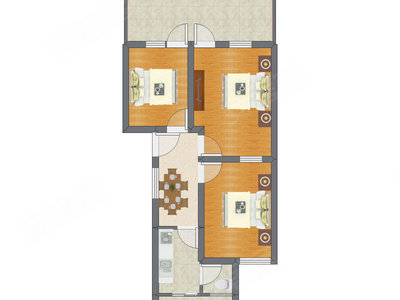 3室1厅 65.25平米户型图