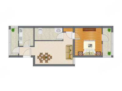 1室2厅 64.95平米户型图