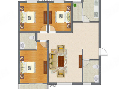3室1厅 128.00平米