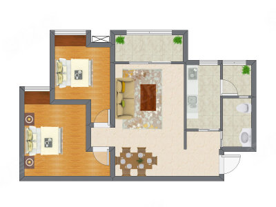 2室2厅 65.41平米户型图