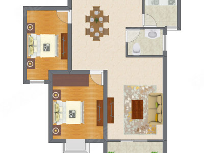 2室2厅 64.98平米户型图