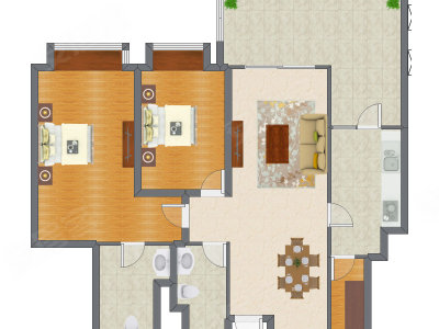 2室2厅 106.45平米户型图