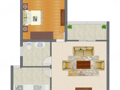 1室1厅 60.89平米户型图