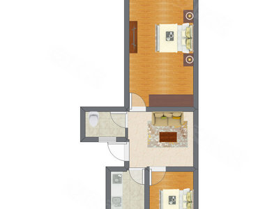 2室1厅 37.75平米户型图