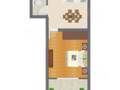1室1厅 28.16平米户型图