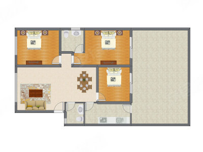 3室2厅 117.14平米户型图