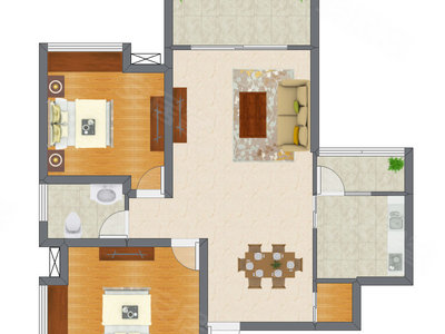 2室2厅 89.13平米户型图
