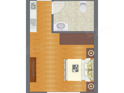 1室1厅 22.82平米户型图