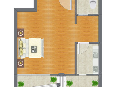 1室0厅 57.61平米户型图