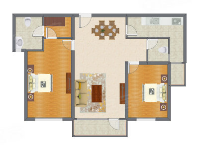 2室2厅 125.57平米户型图