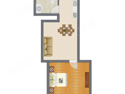 1室2厅 55.14平米户型图