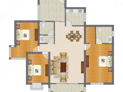 3室2厅 131.00平米户型图