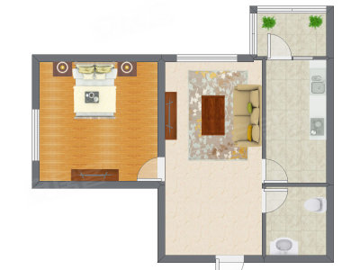 1室1厅 37.42平米户型图
