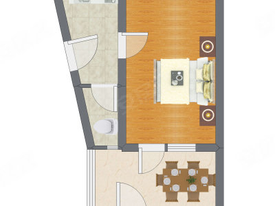 1室1厅 33.57平米户型图
