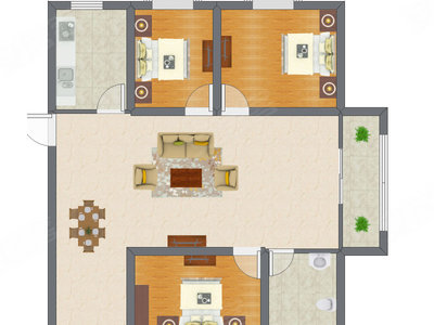 3室2厅 75.90平米