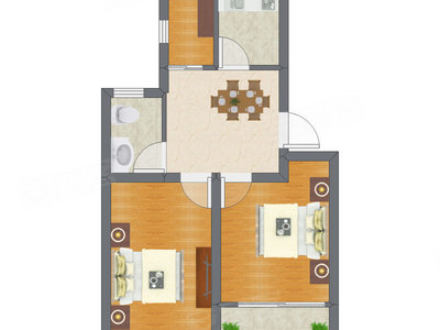 2室1厅 60.54平米户型图