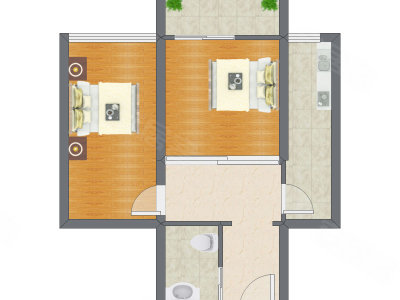 2室1厅 59.60平米