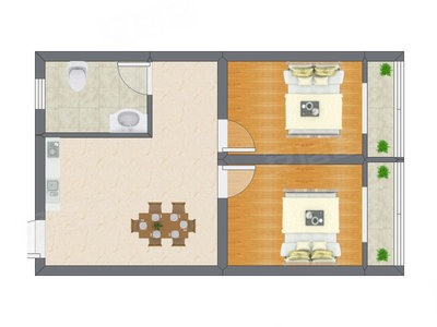 2室1厅 61.40平米