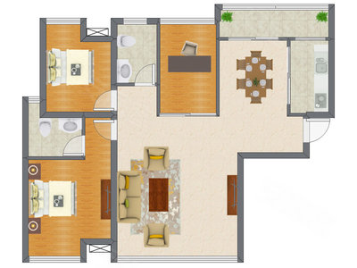 3室2厅 96.50平米户型图