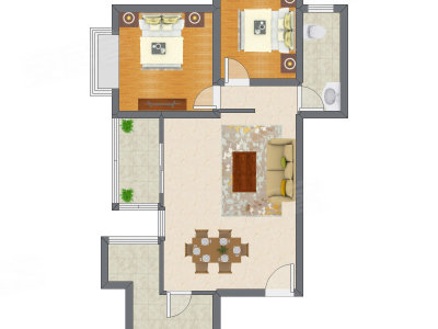 2室2厅 83.90平米户型图