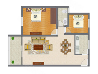 2室2厅 83.93平米户型图