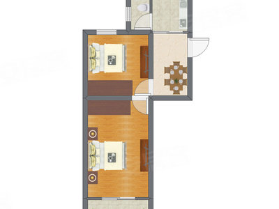 2室1厅 35.48平米户型图