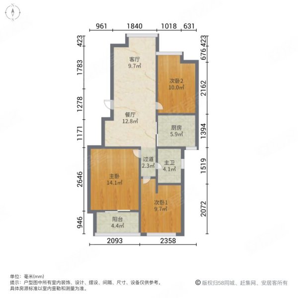 冠达满庭芳3室2厅1卫91.26㎡南北170万