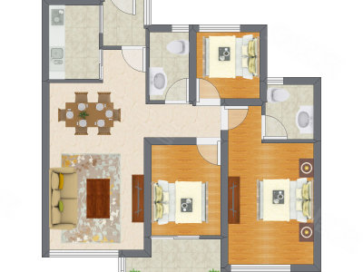 3室2厅 88.90平米户型图