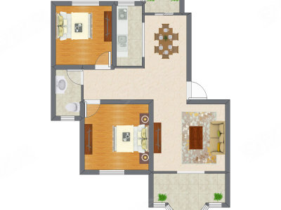 2室2厅 105.38平米户型图