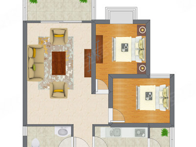 2室1厅 84.98平米户型图