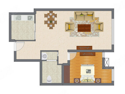 1室2厅 59.18平米户型图