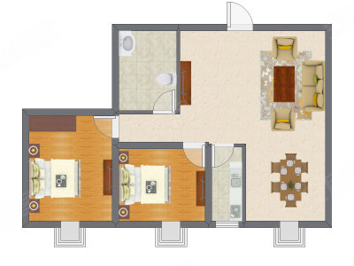 2室2厅 61.89平米户型图