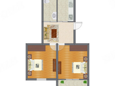 2室1厅 56.80平米户型图